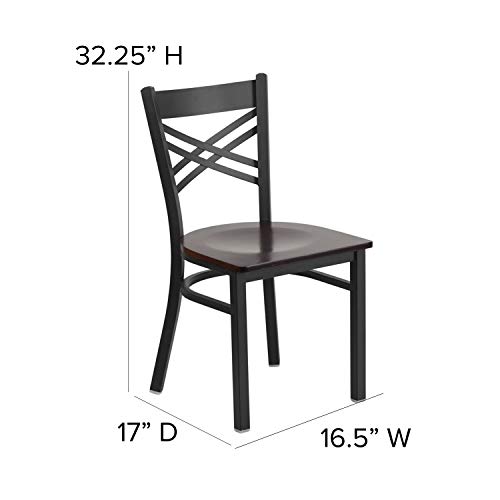 Image of Flash Furniture 2 Pack HERCULES Series Black ''X'' Back Metal Restaurant Chair - Walnut Wood Seat