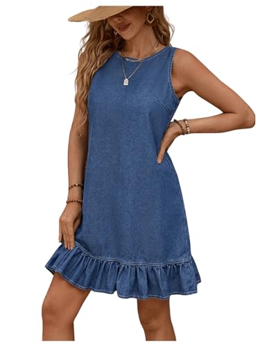 SOLY HUX Women's Denim Dress Sleeveless Button Back Ruffle Short Jean Dresses Cute Summer Tank Dress3