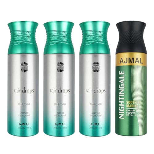 Ajmal 3 Raindrops Femme For Women And 1 Nightingale For Men & Women Deodorants Each 200ML Combo Pack Of 4 (Total 800ML) For Rs. 300 @ 73 %