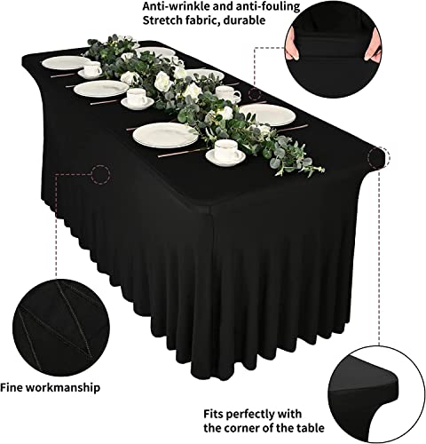 2 Packs Spandex Table Cover 4Ft, Black Stretch Table Cloths With Table Skirts For Rectangle Tables, Wrinkle-Resistant Stretchy Fitted Polyester Table Skirt For Wedding Birthday Party Vendors #TOP1