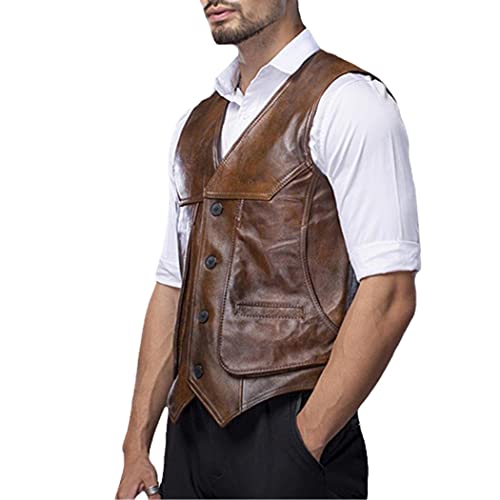 Gilet en cuir pour homme en vachette véritable marron rétro élégant