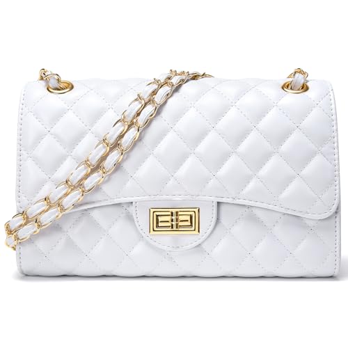 Image of Quilted Leather Crossbody Bags for Women Trendy Ladies Shoulder Purse Satchel HandBag with Chain Strap