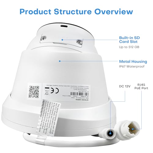 HITOSINO 5MP IP PoE Camera, Outdoor Turret Camera with Mic, Smart Color Night Vision, 0.005Lux@F1.6 Starlight, Human Vehicle Detection, 114° Wide Angle, Metal IP67, 512GB SD Slot, HK-SADP/iVMS4200