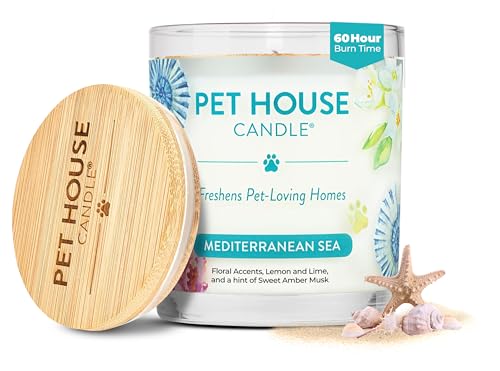 Pet House Scented Candles 100% Plant-Based Long Lasting Candle with a 60 Hour Burn Time Made for Pet Odors - Mediterranean Sea