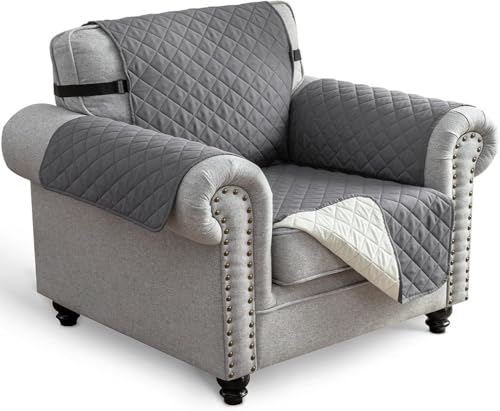 Funda de Sofá Impermeable 4 3 2 1 Plazas Antideslizante con Correas Elásticas Protector para Acolchado Reversible Mascotas Perros Gatos Cubre Sofa Cover Fundas Verano Arañazo Ajustable(Gris oscuro,1 S