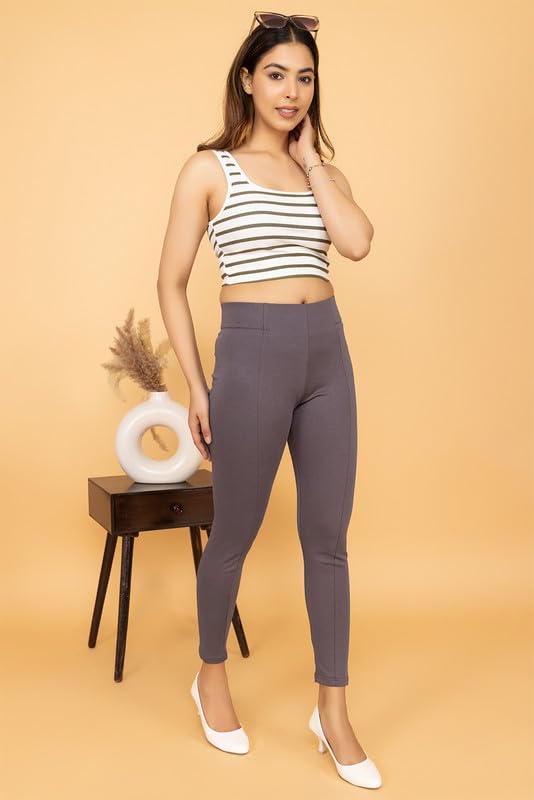 Image of Mlada Slim Fit Jeggings with Elastic Waist Band for Women Office Work Formal Wear Trousers Stretch Cotton Knit High Waist Skinny Fit Jeggings Lycra Pants Travel Comfort Jeggings