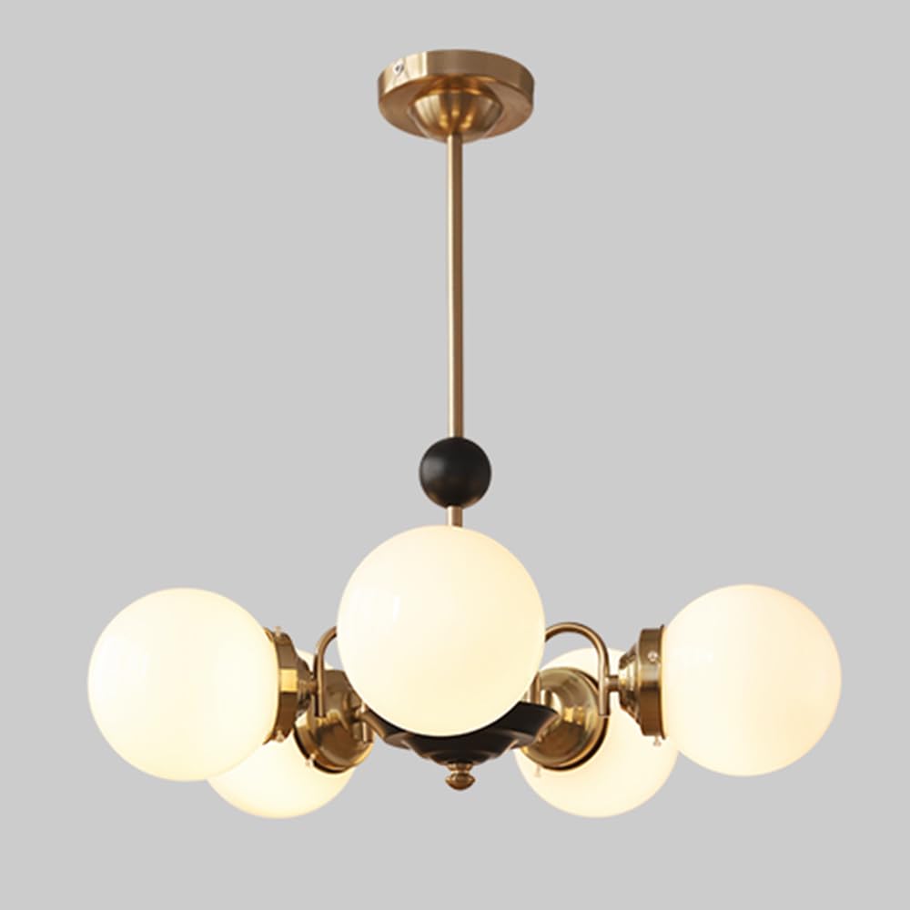 HXYSXHJUO White Glass Pendant Light Globe Chandelier 5-lights Cluster Hanging Lighting Fixture Vintage Ceiling Suspended Lamp E27 Chandeliers for Dining Table Bedroom Living Room