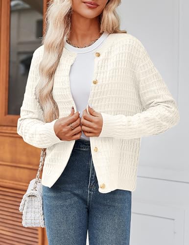 Image of Zeagoo Women's 2026 Cardigan Sweaters Button Down Crew Neck Open Front Long Sleeve Knit Cropped Jackets