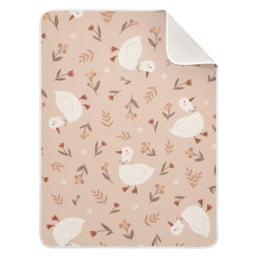 Image of Qilmy Cute Goose Flowers Baby Blanket for Boys Girls Kids with Soft Cotton, Cute Cozy Warm Nursery Receiving Swaddle Blanket for Toddler Infant Crib, 30 x 40 Inch
