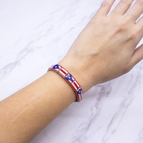 Fablinks Italian Charm Bracelet, 9mm Stainless Steel Flag Charms Link Bracelets for Women, Expandable Stretch Modular Country Jewelry for Men2