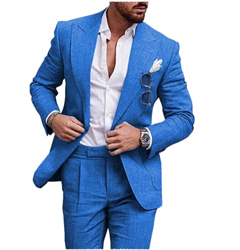 Summer Men's Linen Suit 2 Pieces Slim Fit Groomsmen Wedding Groom Wear Jacket& Pants