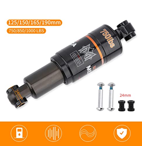 LUNJE bike Rear Shocks Bicycle Oil Spring Shock Absorber For E-Bike/Snow Bike/Scooter 125mm/150mm/165mm/190mm Rear Suspension Black 750LBS/850/1000LBS(165mm*750lbs)