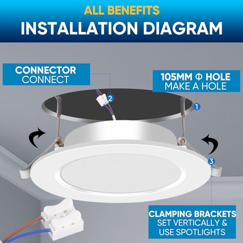 LUXHEIM 6 Pack LED Downlights for Ceiling,Recessed Spotlight Super Flat 6W Energy Saving LED Spot Lights Ceiling 6500K 650 Lumens Slim Round Downlight for Bathroom Living Room Kitchen - Image 4