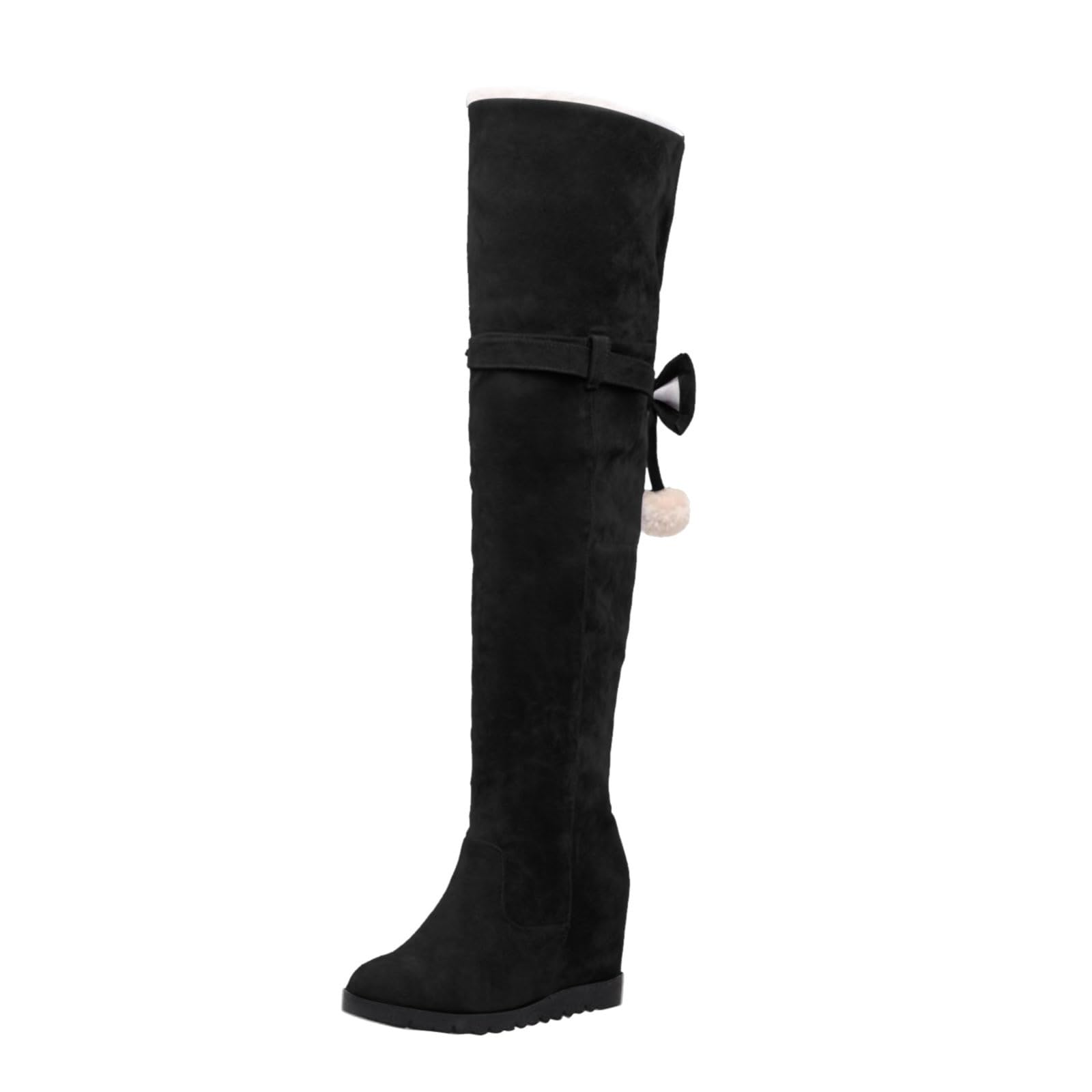 Generisch Stivale da donna con plateau con tacco a zeppa, con tacco medio, con punta tonda, senza chiusura, stivali da neve, stivali da cowboy da donna con plateau