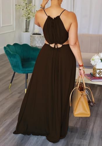 Image of Famnbro Womens Sexy Summer Dress Halter Neck Sleeveless Tie Back Boho Resort Maxi Dresses 2026 Beach Vacation Outfits