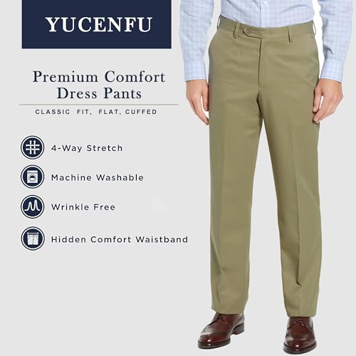 Image of Men's Cozy Hidden Expandable Waist Dress Pants | Premium Stretch Texture Weave Work to Weekend Pants