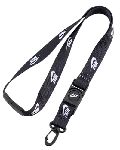 Nike Club Breakaway Lanyard – Futura Logo Neck Strap, Detachable Buckle & Swivel Hook for ID & Keys, Black | White, One Size - Thumbnail 2