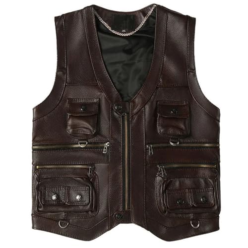 Men's Genuine Leather Vest Fall Winter Cowhide Multiple Pockets Photography Casual Fishing Outdoor Waistcoat4