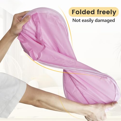 Image of Polyester Strong Mesh Pop-up Laundry Hamper, Quality Pop Up Hampers for Laundry with Durable Handles Solid Bottom High Carbon Steel Frame, Easy to Open and Fold Flat for Storage(Light Pink)