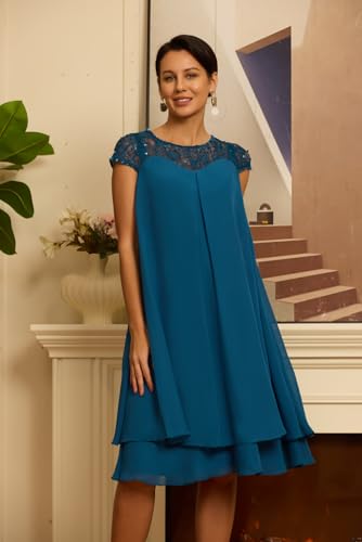 Chiffon Mother of Bride Dresses for Women Scoop Neck Laces Grandmother of Groom Dress Knee Length Wedding Guest Gown4