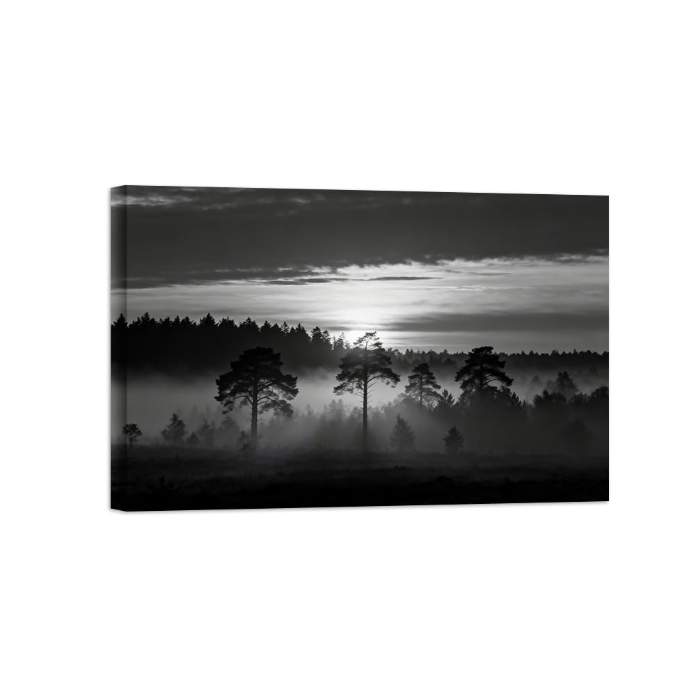 OZPWBVY Black and White Landscape Print Painting-Tree Clouds-Minimalist Canvas Wall Art Picture for Home Ready to Hang 12x18in 30x45cm Wrapped Canvas