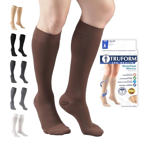 Image of Truform 20-30 mmHg Compression Stockings for Men and Women, Knee High Length, Closed Toe, Brown, Medium (8865BN-M)