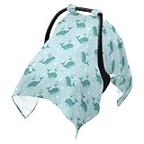 Whales Blue Dots Print Baby Car Seat Cover Breathable Infant Car Seat Cover for Babies Lightweight Carseat Canopy Muslin Cotton Baby Carrier Covers for Boys Girls