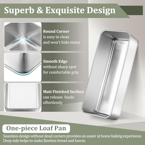 Onader 3lb Loaf Tin Set of 2, Stainless Steel Large Bread Loaf Pan for Baking Banana Bread, Meat Loaf, Lasagna and Cake, Healthy & Sturdy, Oven & Dishwasher Safe, 31.5X 13.7X 7.5 cm - Image 4