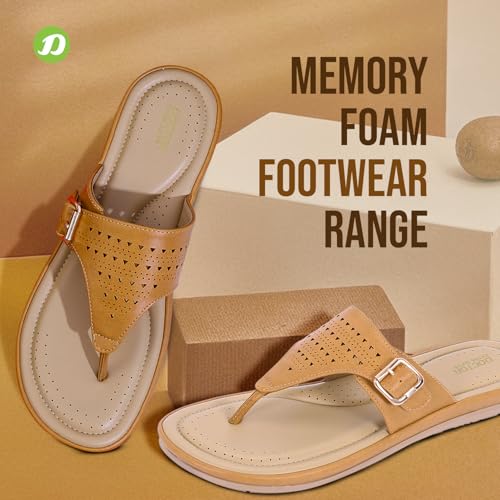 Image of DOCTOR EXTRA SOFT Women's Memory Foam Flat Slippers /Flip-Flops Stylish Casual Comfortable Diabetic Orthopedic Lightweight Slip-On Sandals with Adjustable Buckle for Women & Girls D-609