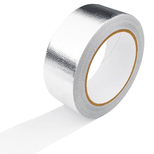 Cinta de Aluminio Selladora para Conductos de Aire 50mmx25 m, Cinta Adhesiva de Aluminio Cintas Aislante Termica para Mangueras Y Automóviles Reparaciones de Sistemas de Ventilación Aire Acondicionado