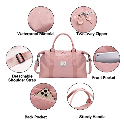 Suruid Travel Bag Weekender Carry On For Women, Travel Tote Bag Sports Gym Duffel Bag Overnight Bag With Wet Pocket, Sports Travel Duffel Bag For Women Girls Travel, Gym, Yoga, Sports (Pink) #TOP2