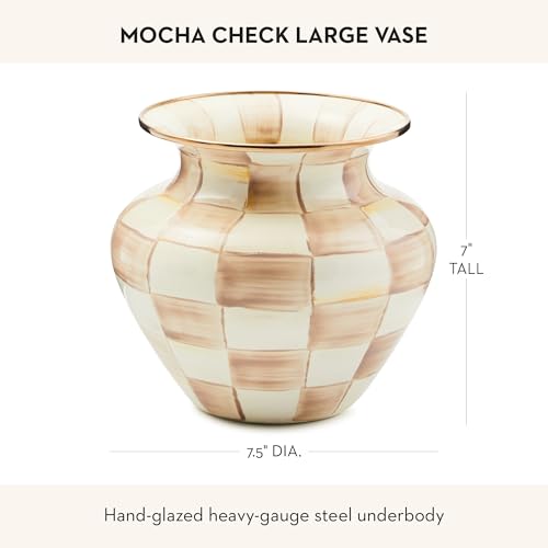 MACKENZIE-CHILDS Enamel Large Vase, Unique Flower-Vase Decor, Brown-and-White Mocha Check - Image 5