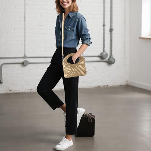 Image of Woven Crossbody Bag Small Tote Cute Purse for Women,Top Handle Handbag Pu Leather Shoulderbag with Detachable Strap