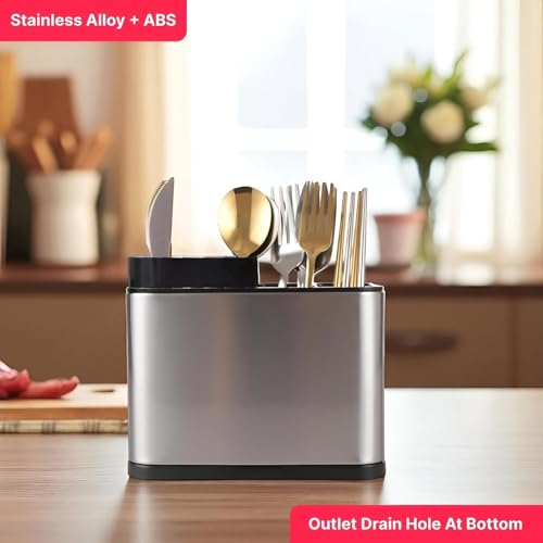 Image of Zapsol Spoon Stand for Kitchen Steel Cutlery Stand Spoon Organizer for Kitchen Cutlery Holder for KitchenCountertop Forks Spatula Knives Spoon Holder Rustproof Durable (Knife Stand)