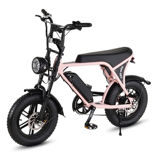 VOMO Bici Elettrica 16' x 4.0' Fat Tire con Motore 250W, 7 Velocità Bicicletta Elettrica, Freni a Disco Meccanici Anteriori e Posteriori, E-Bike per Adulti, Batteria Rimovibile 36V 10.4Ah (Rosa)