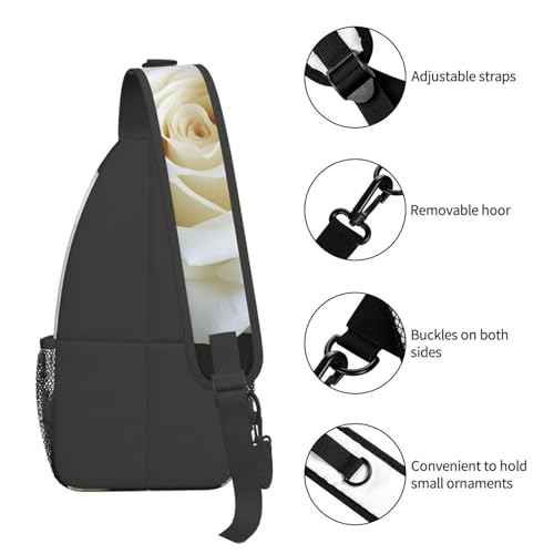 Mochila tipo sling negra con diseño floral y cierre de cremallera miniatura 4