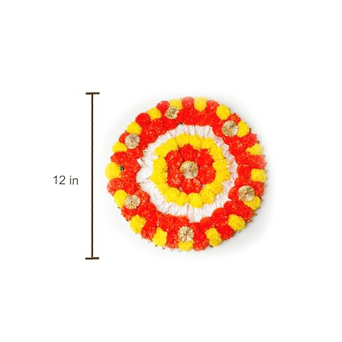 Image of Gajra Rangoli - Reusable Rangoli Mats with Artificial Marigold, Gota Flowers, and White Gajra for Festive Decor | Rangoli Door Mats (Pack of 2)