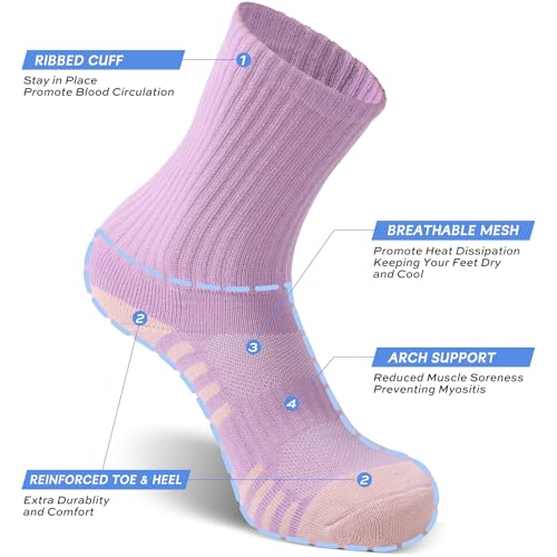 Image of GRAPMKTG 6 Pack Cotton Crew Athletic Socks Men Women Cushioned Boot Work Socks Moisture Wicking Hiking Running Sports Socks