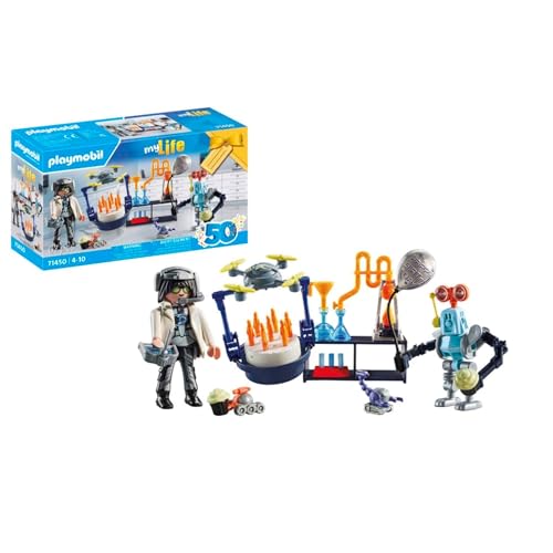 PLAYMOBIL myLife 71450 Forscher mit Robotern, Wissenschaftsparty im Labor, inklusive Drohne, Roboter und innovativem Zubehör, nachhaltiges Spielzeug für Kinder ab 4 Jahren