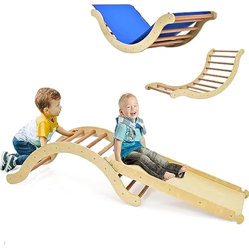 Costzon Climbing Toys for Toddlers, 3-in-1 Montessori Wooden Arch Climber Ladder Structure with Rock Climbing Ramp/Padding, Indoor Gym Learning Playset, Playground for Kids Gift