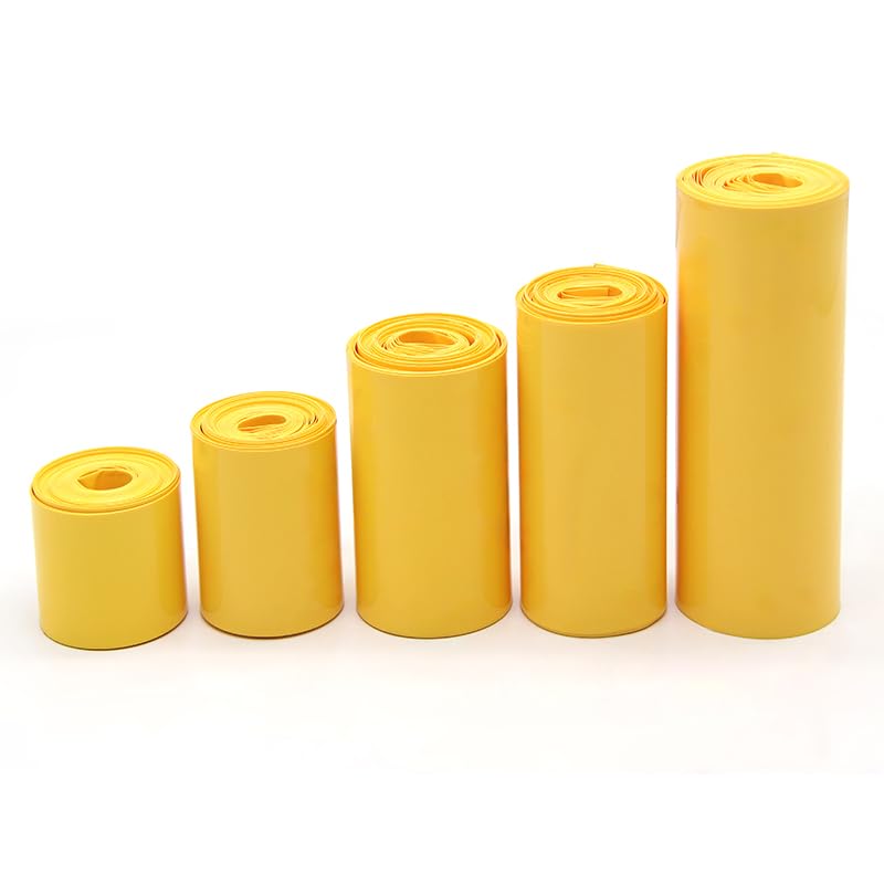 Tubo termorretráctil, Tubo termorretráctil de Grado Marino Amarillo, Ancho 29,5mm ~ 200mm 5 Metros 18650 Tubo termorretráctil de PVC, Funda de Cable de Envoltura de película 1 ud.(90mm)