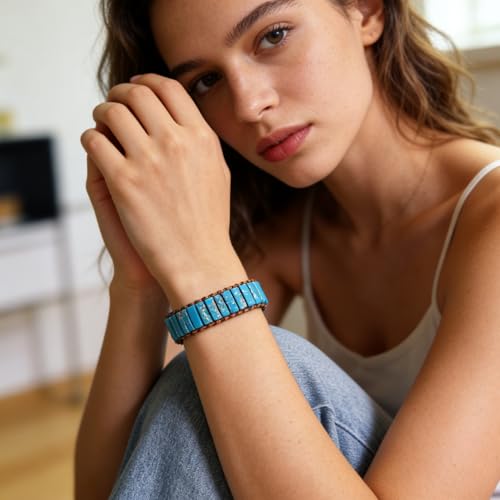 Image of Plumiss Women Boho Handmade Natural Stone Crystal Leather Bead Wrap Bracelets Collection