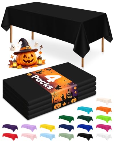Image of LANLISA 4 Pack Black Plastic Tablecloth Disposable, 54 x 108 Inch