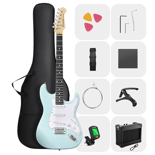 DONNER DST-80 Electric Guitar 39” Beginner Electric Guitar Kit with Amp, Classic SSS Pickup Complete with Gig Bag, Tuner, Capo, Strap, Picks, and Free Online Lessons