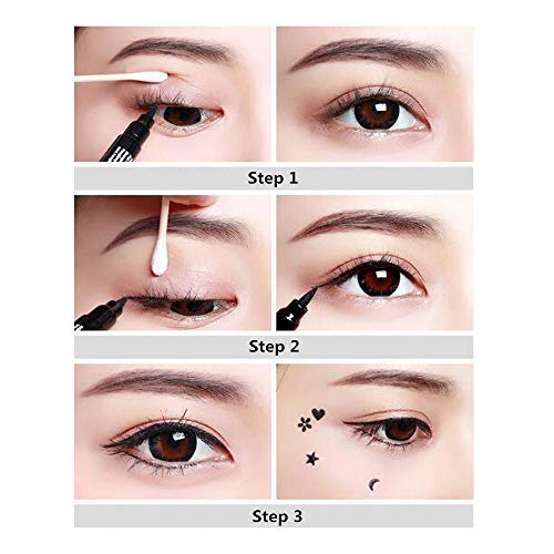 Pinkiou 2 In 1 Double-Headed Liquid Eyeliner Pen Stamp Super Slim Gel Felt Tip High Pigment Black Waterproof Smudgeproof Long Lasting Tattoo Makeup Tool(Star) #TOP3