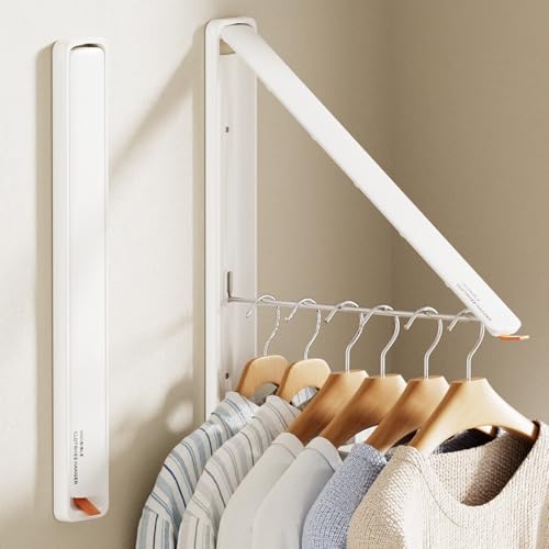 Deasolin Clothes Drying Rack,Laundry Room Wall Mounted Retractable Clothes Hanger Drying Rack, Laundry Clothing Drying Rack Folding Indoor or Outdoor,Easy Installation Aluminium Dryer,2pcs(White)