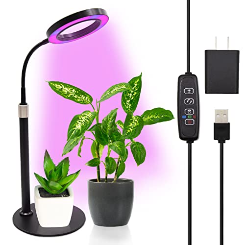 RLAXBEE Grow Light for Indoor Plants, Full Spectrum LED Plant Lamp with Stand Flexible Gooseneck Height Adjustable 8/9/12H Automatic Timer 3 Colors Spectrum Sun Lamp for Plants (Black M)