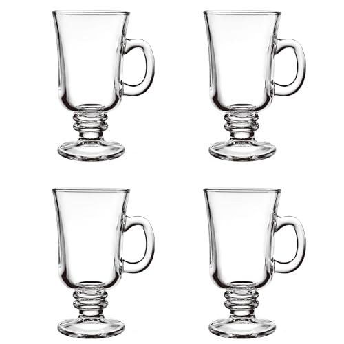binsakao Lot de 4 tasses à café irlandais en verre transparent avec poignées pour café, latte, cappuccino, smoothie, boissons chaudes et froides de 237 ml