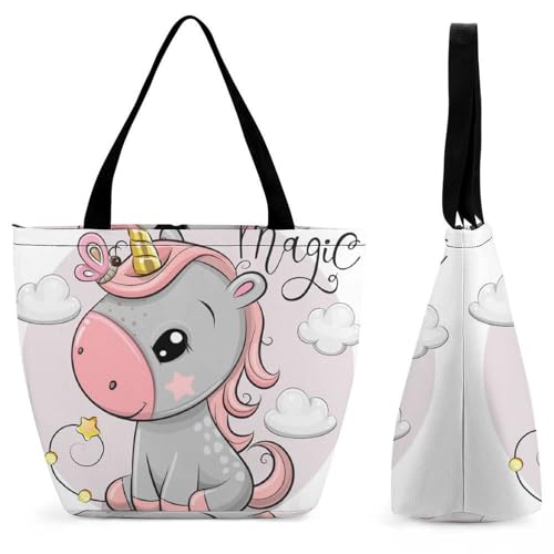 Sac à main pour femme avec motif licorne et grand sac de shopping voyage