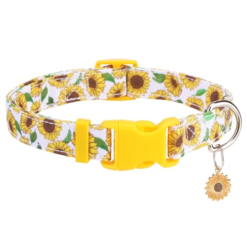 PUPTECK Floral Dog Collar with Sunflower Pendant, Cute Puppy Collar Girl